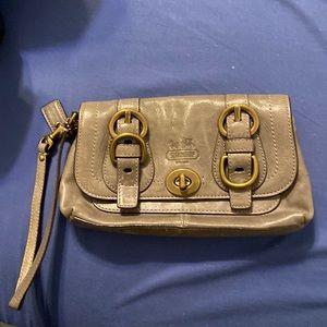 Super cute Gray Leather Coach Wristlet.